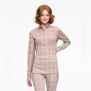 NWT Kari Traa Rose half-zip merino wool long sleeve in “taupe”
